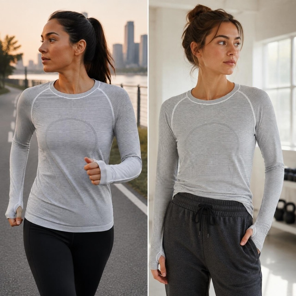 Lululemon Top Swiftly Tech LS Crew Women's 8 White Black Stripe NWT Run Active